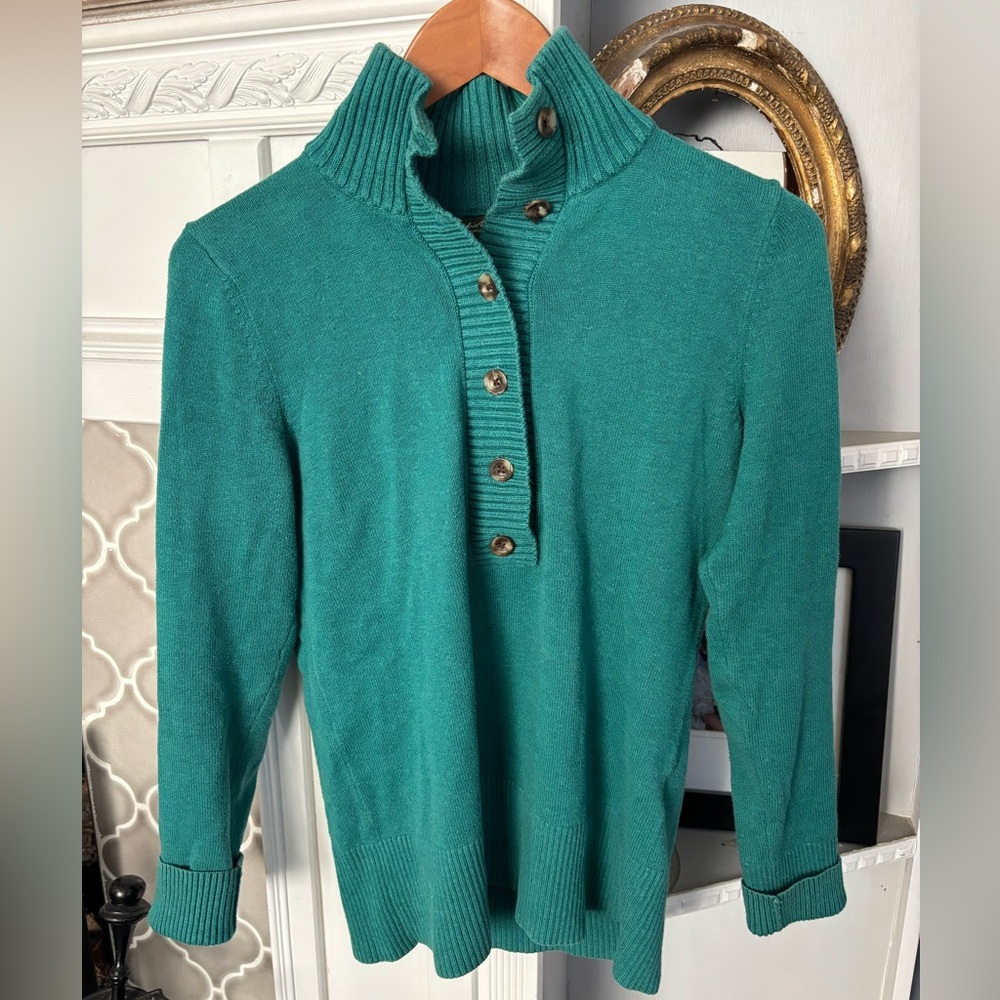 VTG '00 EDDIE BAUER Button-Front TEAL Mock Neck Henly Sweater sz S